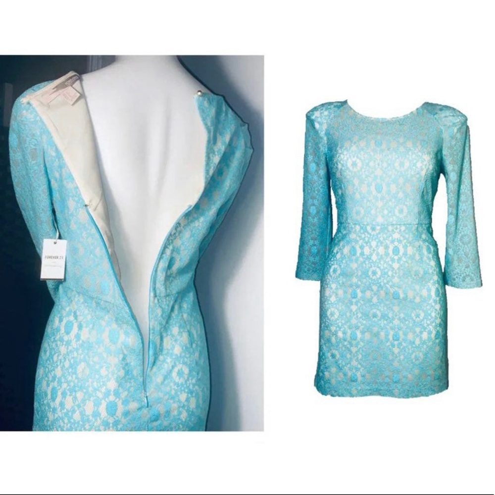 Forever 21 teal lace sheath dress - Picture 4 of 16